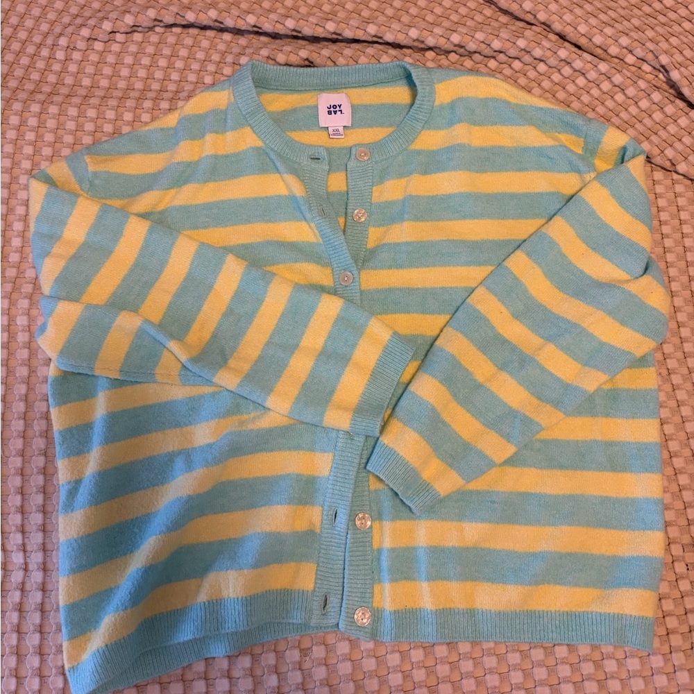 JoyLab Striped Button-Front Cardigan